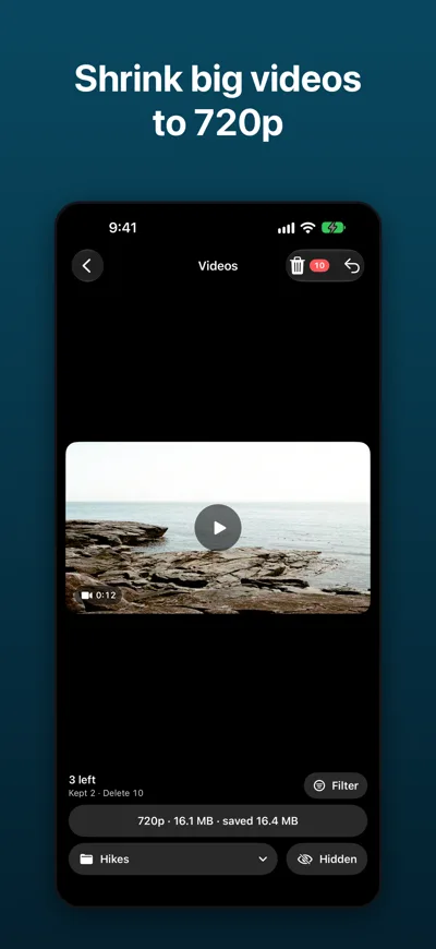 Best Photo Cleaner screenshot: Compress big videos to 720p