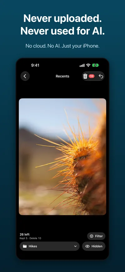 Best Photo Cleaner screenshot: Never uploaded, never used for AI